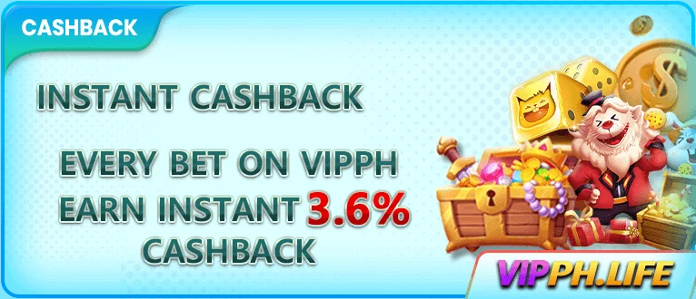 VIPPH daily instant cashback up to 3.60% on every bet
